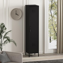 Manhattan Comfort Naomi 72.8'' Tall Storage Cabinet, Single Metal Locker with Lock, Adjustable Shelves, Vented Door & Floor Protectors, Modern Garage & Office Organizer, Black