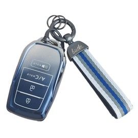 Bucktlulet Key Fob Cover for Toyota bZ4X / Subaru Solterra, 4-Button Smart Key Protector with AC, Gradient Starry Blue Case with Braided Keychain & Quick-Release D-Ring