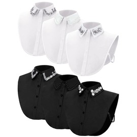 Giegxin 6 Pieces Fake Collar Detachable Dicky Collar for Women Winter Rhinestone False Pearl Half Shirt(Vintage,Black, White)