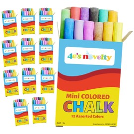4E's Novelty Mini Chalk Sets (12 Boxes) Sidewalk Chalk Party Favors Bulk Individual Packs, 12 Blackboard Chalk Sticks Non-Toxic Classroom Prize Toy Easter Basket Stuffers for Toddler Kids