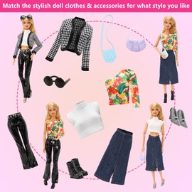 15 Pcs Doll Clothes and Accessories for 11.5 Inch Girl Doll Including 5 Set Doll Clothes with 5 Pairs of Shoes and 5 Other Accessories for 11.5 Inch Girl Doll