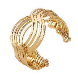 Minimalist Wave Line Wrist Bangles Bracelets for Women Chunky Layered Lines Wide Wristband Open Cuff Wrap Bracelet Beach Party Lightweight Vintage Jewelry (Golden)