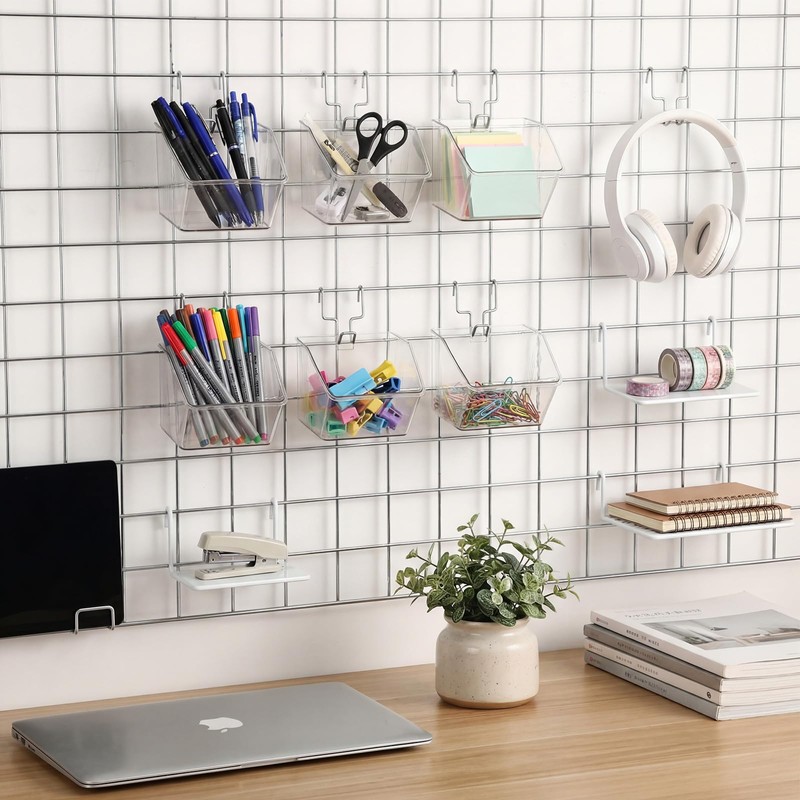 AceOrbit 6 Pack Grid Wall Bins with Hooks, Clear Plastic