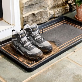 Eddie Bauer Rubber Boot Tray – Double Border Design, 16"x32", Black – Waterproof Entryway Boot Mat