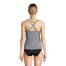 Lands' End Women Chlorine Resistant Tie Front Underwire Tankini Top Black/White Gingham Regular 12