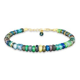 Natural Black Ethiopian Opal Bracelet Gemstone Beaded Dainty Jewelry, October Birthstone, Healing Crystals Gift Jewelry in 14K Gold Plated 925 Sterling Silver Chain 8 inch,