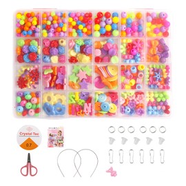 LCUHAVA Beads Set of 450 Beads for Threading Jewellery Cord Set, DIY Friendship Bracelets Necklaces Craft Set for Girls Crafts Birthday Gift (Colourful)