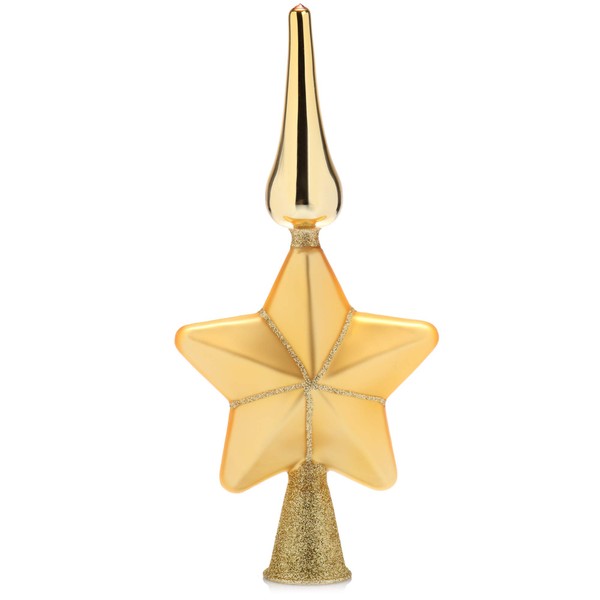 com-four® Shiny Christmas Tree Topper, Real Glass, Christmas Tree Topper with a Star, 29 cm, Inca Gold