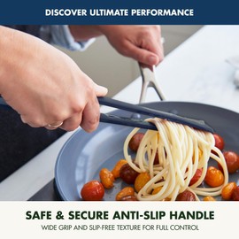 GreenPan Silicone Tong, Cooking Grilling Serving, Salad, Kitchen Utensil, Flexible Rubber Nonstick Cookware, Rigid Steel Core, Heat-Resistant, Anti-Slip Handle, BPA-Free, Dishwasher Safe, Blue