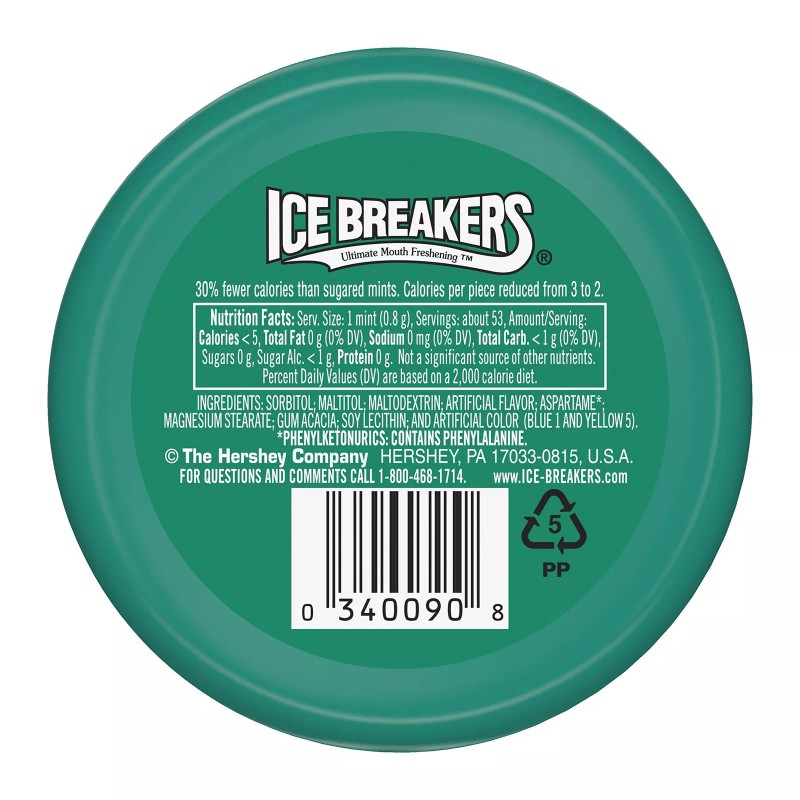 ICE BREAKERS Mints Wintergreen, Sugar Free, 1.5-Ounce Tins (Pack of