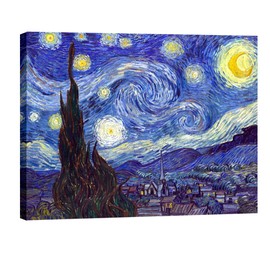 Pyradecor Starry Night Large Van Gogh Oil Paintings Reproduction Canvas Prints Abstract Landscape Pictures Canvas Wall Art for Home Office Bedroom Decorations