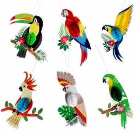 Kiwochy Tropical Bird Decoration Pack of 6 Parrot Decoration Hawaiian Summer Tropical Party Decorations Accessories Party Tissue Paper Hanging Decorations for Outdoor Garden Hawaiian Decoration