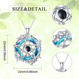 Flpruy Pentagram Necklace Sterling Silver Protection Amulet Necklace Crystal Wiccan Jewelry Gifts