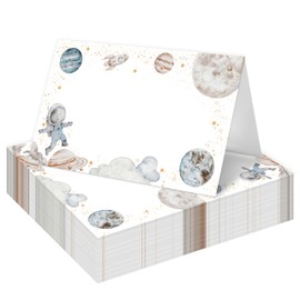 HMJKL Table Place Cards, Outer Space Place Cards for Table Setting, Astronaut Themed Tent Style Food Name Labels, Receptions Parties Events Celebrations Fill-in Place Cards, 25 Pack -05