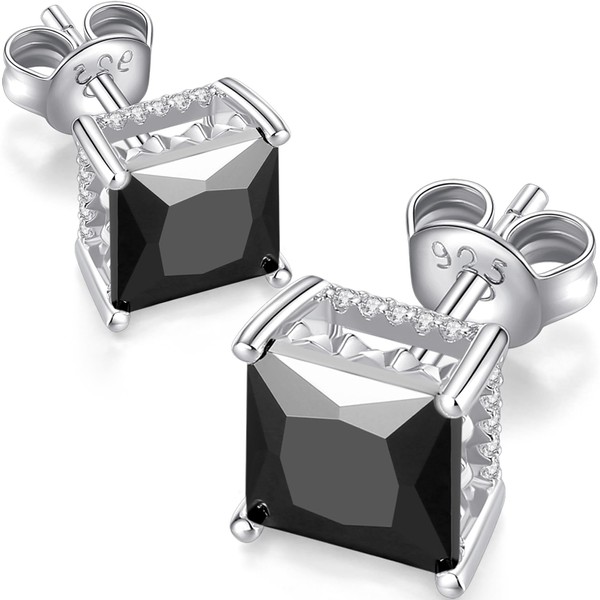 Square Stud Earrings Sterling Silver Black Square Earrings 4mm Square