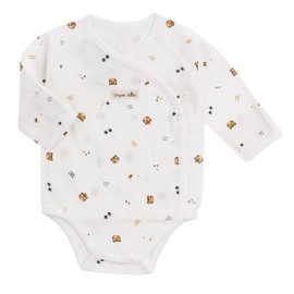 organicboom 100% Organic Cotton Side Snap Kimono Onesie Bodysuit With Mitten Cuffs (22Tiger, 6-12M)