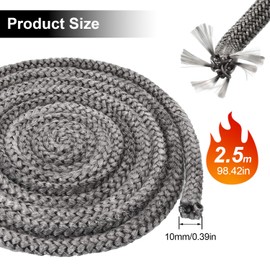10 mm x 2.5 m Sealing Cord for Fireplace Stove Sealing Cord High-Quality Oven Sealing Cord 10 mm for Fireplace and Stove (Diameter 10 mm x 2.5 m)