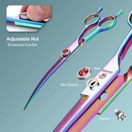 GLADOG Pro Rainbow 7 Inch Professional Pet Grooming Scissors Kit, 6-in-1 Dog Scissors, Titanium Coated, Stainless Steel, Right Handed, 5 Count