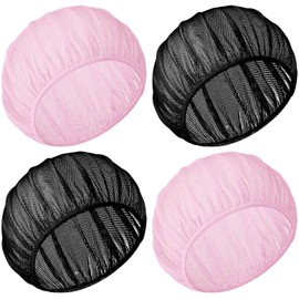 Chuarry 4 PCS Mesh Sleep Bonnet for Sleeping Women Sleep Cap (Black, Pink)