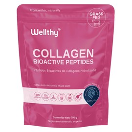 Wellthy Colageno Hidrolizado Puro 750g. Péptidos de Colágeno Bioactivos Genu-In, 50 Porciones por Envase, 1 Solo Ingrediente, SIN Azúcar, Scoop...    