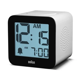 Braun BC25WP Digital Alarm Clock with Voice Output, Snooze, Positive LCD Display, Spoken Settings and Rising Beep in White