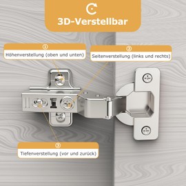 FURNIWARE Pack of 2 Inner Stop Soft Close Hinges, CLIP-ON Plate for Easy Installation, 110 Degree, Quiet Hydraulic, Frameless European Concealed Cabinet Hinges for Kitchen Cabinet Doors