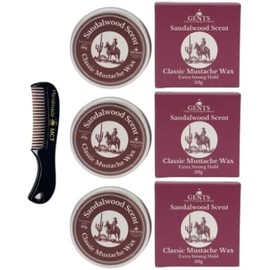 G.B.S Strong Hold Sandalwood Mustache Wax, Easy Application, Restyleable, long lasting hold with Styling Comb (1.7 oz) (3 Pack, Sandalwood)