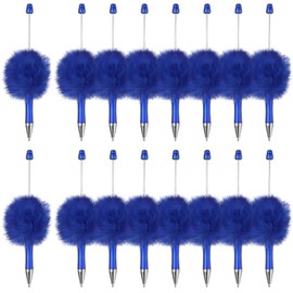 PATIKIL 16Pcs Fluffy Beadable Pens, Plush Fuzzy Plastic Bead Pen Bead Ballpoint for DIY Gift Writing Office Supplies, Blue