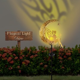 DROSOKING Solar Garden Statues Outdoor Decor, Fairy Moon Figurine Light Stake, Housewarming Ornament for Patio,Pathway - Unique Gift Ideas for Gardening Mom Grandma