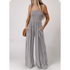 Dokotoo Womens Overalls Grey Jumpsuits for Women Casual Loose Fit Solid Color Wide Leg One Piece Sleeveless Jumpsuit Long Pant Rompers with Pockets Medium