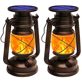 LED Vintage Lantern 2022 Upgraded, KINGLEAD Outdoor Hanging Solar Lantern Flickering Flame Dimmer Camping Lantern Auto On/Off Solar Light IP65 Waterproof for Garden Party Patio Deck Yard Path