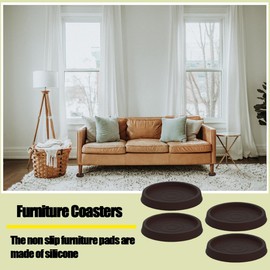 4 Pcs Coasters, Bed Wheel Stoppers, 2.5 in Rubber Furniture Caster, Anti Sliding Castor Wheels Feet Stoppers Pads for Bed, Cabinet, Piano, Legs Floor Protector, Black