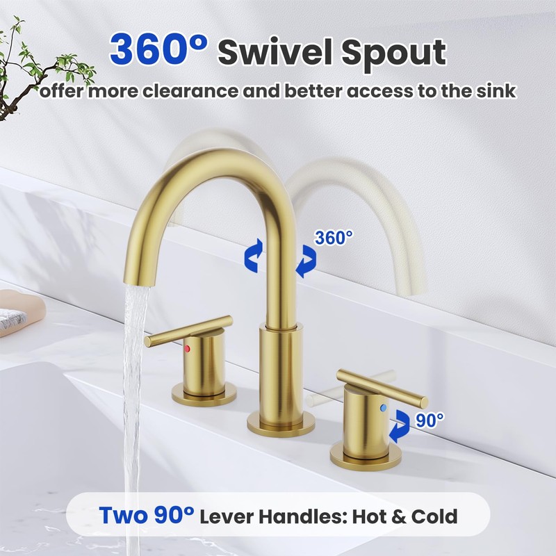Bathroom Faucets for 3 Hole Sinks, Hurran 8 Inch Brushed