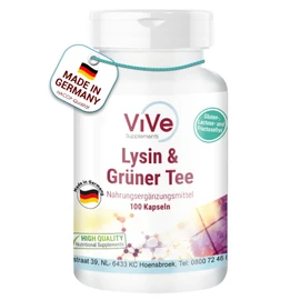 L-Lysine & Green Tea Extract - 100 Vegan Capsules, 400 mg / 200 mg, Polyphenols and EGCG, Large Pack for 100 Days, Quality from Germany ViVe Supplements