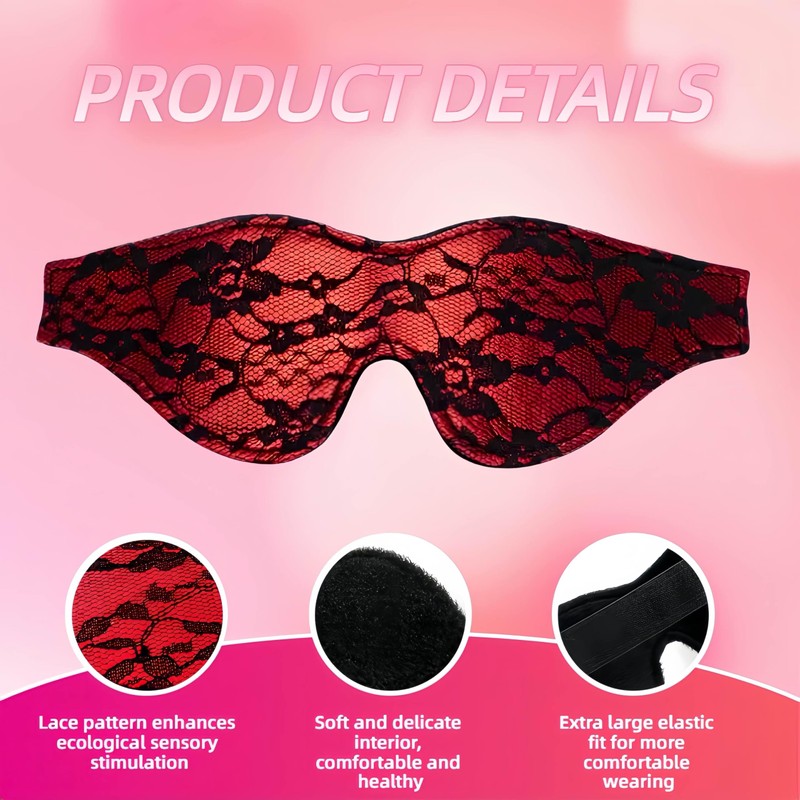 1 Pcs Blindfold for Adults Couples, Red Floral Lace Eye
