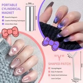 5 Pcs Heart Magnet for Cat Eye Gel Polish, Cat Eye Magnetic Nail Art Tool SetMagnet Sticks with Y-Shaped Guide for Nails, Magnetic Nail Art Tool for Stunning Cat Eye Effect, DIY Manicure Kit