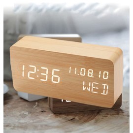 Pokanic Wood Digital Alarm Clock Desk Time, Date(MM/DD/YY), Day of The Week, Temperature, Nightlight Large LED Display Portable Lamp Bedroom, Office, School, Home, Livingroom, Room (Bamboo)
