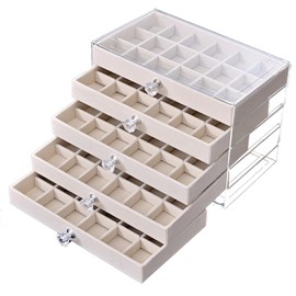 SPAKOWN Earring Box Holder Organizer Display Case, Clear Velvet Jewelry Storage Tray Organizer for Earring Ring Stud (Beige - 5 Drawers)