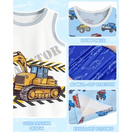 Boys Tank Tops Toddler Sleeveless Tank Tops Boys 3-Pack Dinosaur Excavator Tank Set for 3-8 Years Kids