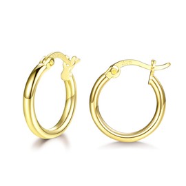 wynn's Gold Earrings for Women, 925 Sterling Silver Hoops Earrings, Anti-allergic Huggie Hinged Small Slepper Hoops, Gift for Girls, Diameters in 13 mm, Gold Hoop Earrings