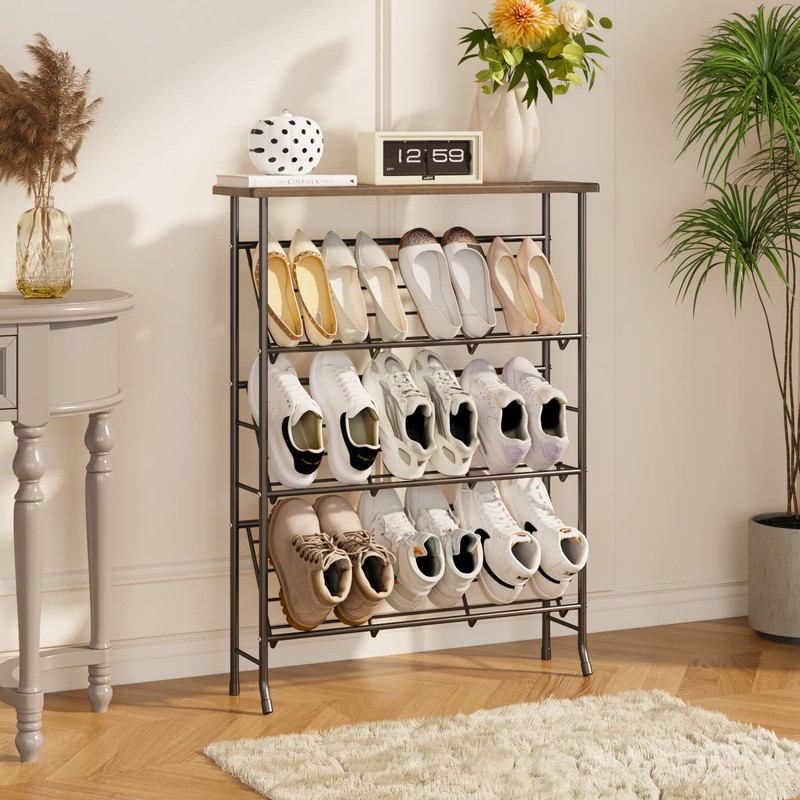 JZM Shoe Rack Storage, Narrow 4 Tier Metal Shoe Storage