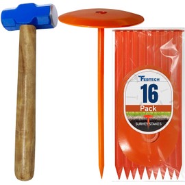 FEBTECH - Septic Tank Marker - 6" x 10" - Suitable Property line Markers for Protecting Your Septic Tank and Property Boundary with Solid and Sturdy Survey Stakes - Pack of 16 Pcs + 1 Hammer