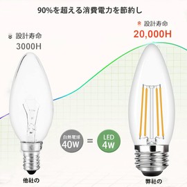 E26 Base Omnidirectional Chandelier Bulb, 4W, 40W Equivalent, Base Diameter 26mm, C35, Bulb Color, 3000K, Japanese PSE Certified, Pack of 2