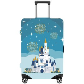 CREATCABIN Castle Fireworks Luggage Protective Cover Blue Suitcase Cover Trunk Protector With Zipper Scratch Resistant Suitcase Protection Washable Reusable for Travel Fit 26-29 Inch Luggage
