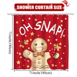 QIONG MENG Gingerbread Decor Christmas Shower Curtain Funny Gingerbread Stars Shower Curtain Sets with Hooks for Bathroom Winter Xmas Holiday Indoor Decor 71x71 Inch