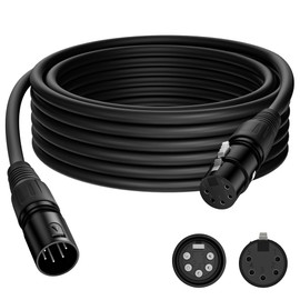 5 Pin DMX XLR Cable 25FT, DMX512 Male to Female Stage Light Cable, Premium Signal Transmission for Stage Lighting & Controller, Flexible Durable PVC Jacket, Self-Locking Connectors