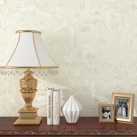 YENHOME Beige Wallpaper Textured Peel and Stick Wallpaper 17.7"X200" Renter Friendly Butterfly Floral Wallpaper for Bedroom 3D Embossed Removable Beige Contact Paper for Cabinets and Drawers Walls