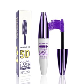Máscara De Pestañas 5D Morada Para Volumen Y Longitud, 1 Unidad, Resistente Al Agua Y A Prueba De Manchas, Para Pestañas Voluminizadoras, Rizadoras Y 