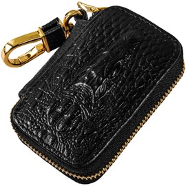 MAILADA Genuine Leather Car Key fob case, Car Keychain Holder Metal Hook and Keyring Zipper Bag for Remote Key Fob holder(Black)