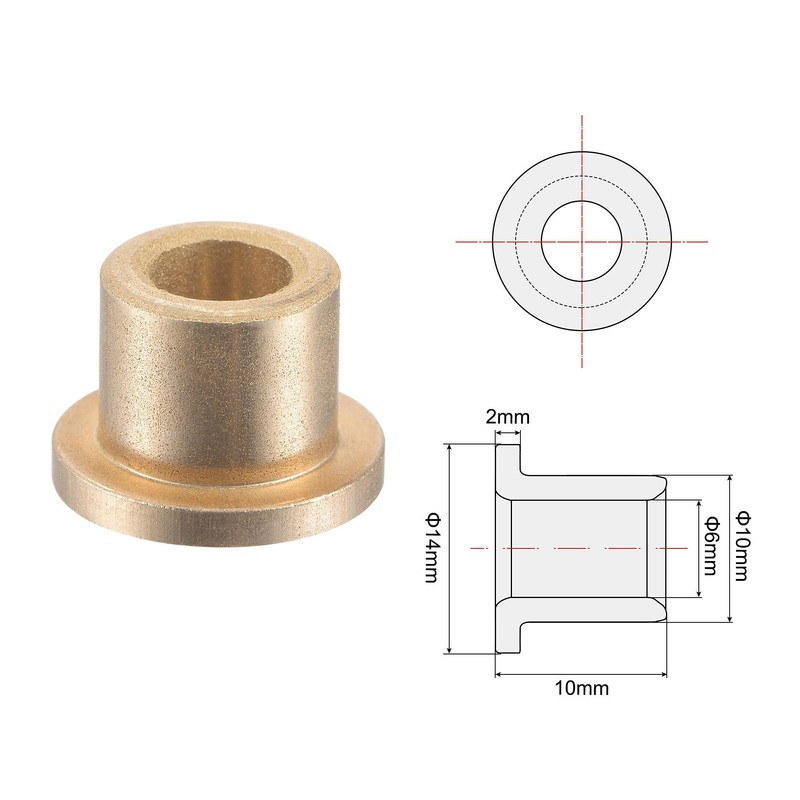 sourcing map Flange Sleeve Bearings 6mm Bore 10mm OD 10mm
